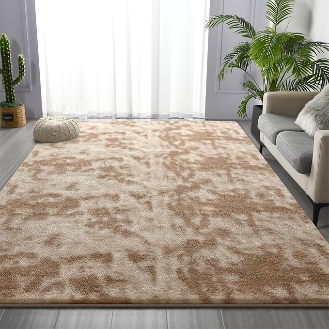 Large Soft Rugs for Living Room, 6 x 9 Ft Tie-Dyed Thickened Memory Foam Area Rug for Bedroom, Non-Slip Comfy Indoor Carpet for Boys Girls Room Nursery Home Decor, Beige