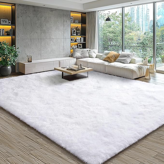 EVOIONOS Ultra Soft Area Rug for Bedroom, 4x6 Machine Washable Fluffy Shag Rug for Living Room, Plush Non Slip Carpet for Indoor Floor Bedside Nursery Kids Girls Room Dorm, Home Decor Aesthetic, White