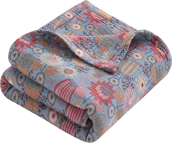 NTBAY 4 Layer Muslin Cotton Toddler Blanket, 42x60 Soft and Breathable Receiving for Newborns and Infants, Perfect for Crib, Stroller, Travel, Lightweight Nursery Blanket, Boho Flower