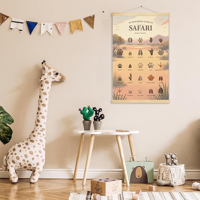 Slagindeco Safari Animal Tracks Hanging Poster, Jungle Nursery Decoration, Safari Theme Baby Room Decor