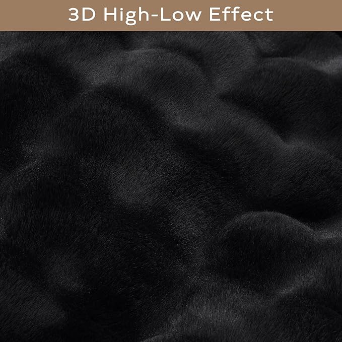 Ashler Faux Rabbit Fur Rug, Black 5x7 FT Fluffy Soft Area Rug, Rectangle Fuzzy Carpet for Living Room, Bedroom, Machine Washable Shaggy Nursery Rug - 3D Bubble Rug