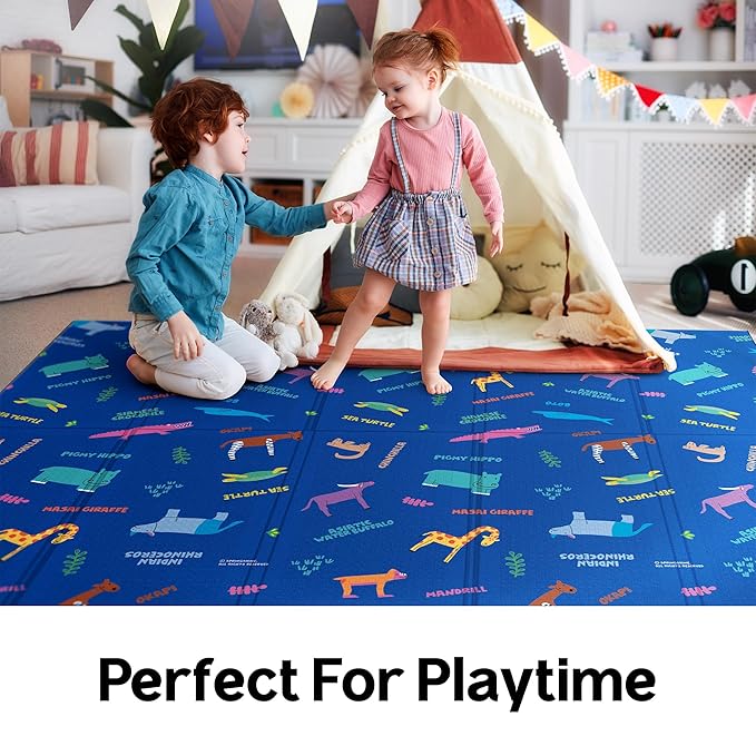Baby Foldable Play Mat for Baby - Springshine Animals Floor Mats design - Perfect Tummy Time Mat & Nursery Rug - Portable Playroom Rug, Indoor/Outdoor, Waterproof, Made in Korea - Large 79" x 55"