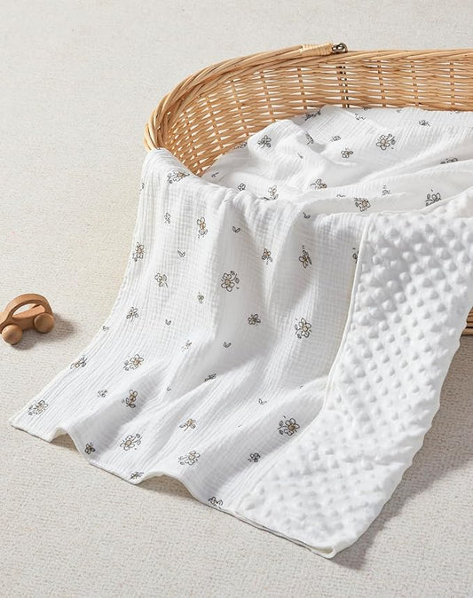 JELLYMONI Muslin Baby Blanket for Newborns, Double-Layer Soothing Raised Dots, Ultra-Soft Lightweight Receiving Blanket 1-Pack, Breathable Nursery Swaddle, 30x40 Inch