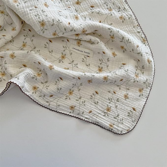 BuLuTu 4 Layers Sunflower Pattern Muslin Kids Blanket for Summer,Cotton Baby Crib Nursery Throw Blanket Cradle Thin Quilt for Boys,Girls,Toddler,Soft,Breathable, Lightweight,47x51 inches