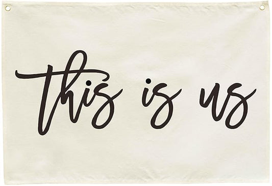 This Is Us Rectangular Canvas Banner-Flag Wall Sign Decor for Teen Friends Husband,Farmhouse Home Living Room Bedroom Reading Room Office Wall Decor-Baby Shower Birthday Christmas Gift
