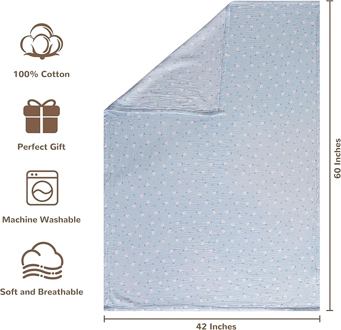NTBAY 4 Layer Muslin Cotton Toddler Blanket, 42x60 Soft and Breathable Receiving for Newborns and Infants, Perfect for Crib, Stroller, Travel, Lightweight Nursery Blanket, Cloudy Bunny
