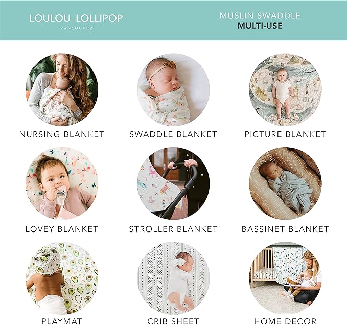 Loulou Lollipop Soft Baby Swaddle Blanket Muslin Wrap Receiving Blanket for Newborn to Toddler Girl and Boy, Large 47” by 47” - World Map