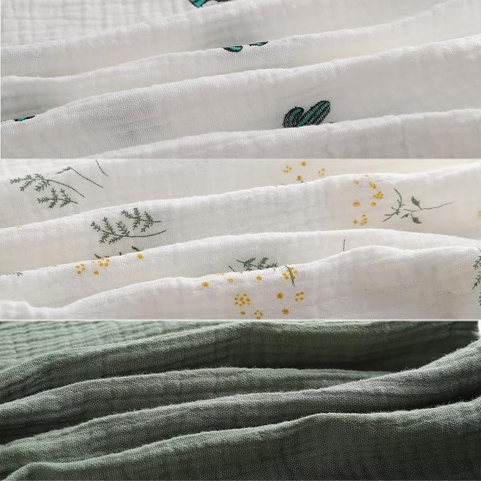 Onacosht Muslin Bassinet Sheets 3 Pack, 100% Cotton Baby Fitted Sheet 33" x 19" Compatible with Mika Micky, KoolaBaby (3 in 1), BabyBond, HARPPA and RICUTON Bedside Bassinet, Green, Floral and Cactus