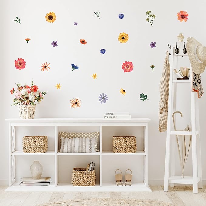 Decalcomania Wildflower Wall Decals - Set of 78 Flower Wall Stickers for Nursery Bedroom Bathroom Classroom Living Room Removable Peel and Stick Indoor Decor