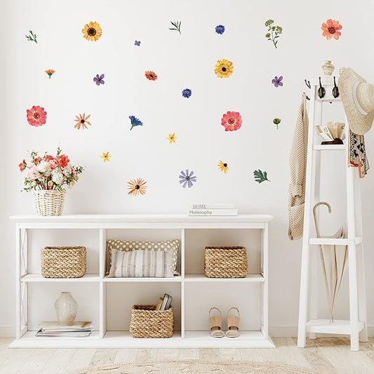 Decalcomania Wildflower Wall Decals - Set of 78 Flower Wall Stickers for Nursery Bedroom Bathroom Classroom Living Room Removable Peel and Stick Indoor Decor