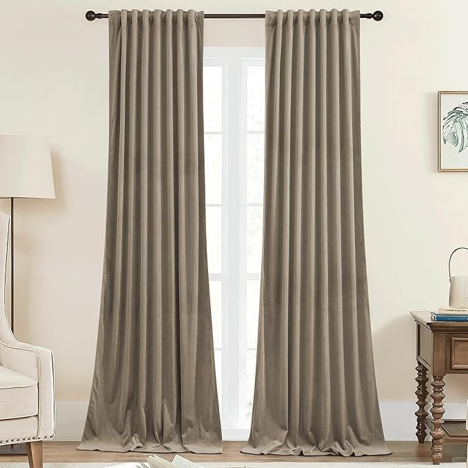 StangH Back Tab Camel Beige Velvet Curtains Room Darkening Thermal Insulated Drapes for Doorway/Sliding Door Privacy for Bedroom/Living Room/Closet, W42 x L90, 2 Panels