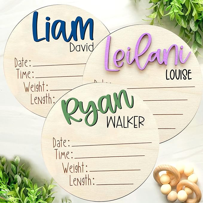 NAZENTI Personalized Baby Name Announcement Wooden Signs, Custom Birth Announcement Sign For Hospital, Baby's Arrival Gift For Decor, Welcome Sign, Gifts For Baby Girl Or Boy Shower