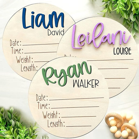 NAZENTI Personalized Baby Name Announcement Wooden Signs, Custom Birth Announcement Sign For Hospital, Baby's Arrival Gift For Decor, Welcome Sign, Gifts For Baby Girl Or Boy Shower