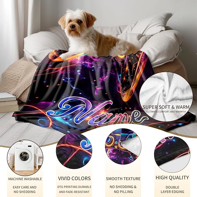 Ship Next Day, Custom Gaming Blanket - Printed in USA, Personalized Game Themed Blanket, Custom Name Blankets, Gift for Gamers Gaming Lover Enthusiasts, Birthdays, Holidays, Soft & Warm Throw