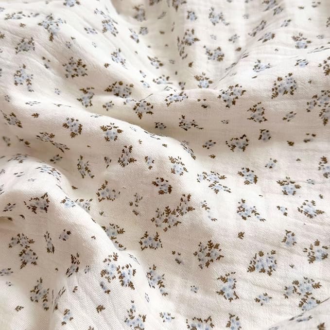 BuLuTu Vintage Blue Floral Muslin Toddler Blanket, 100% Cotton Large Baby Quilt 47x51 Inch, Chic Shabby Plumbago Flower Pattern Swaddling Blankets for Girls Boys, Nursery Decor