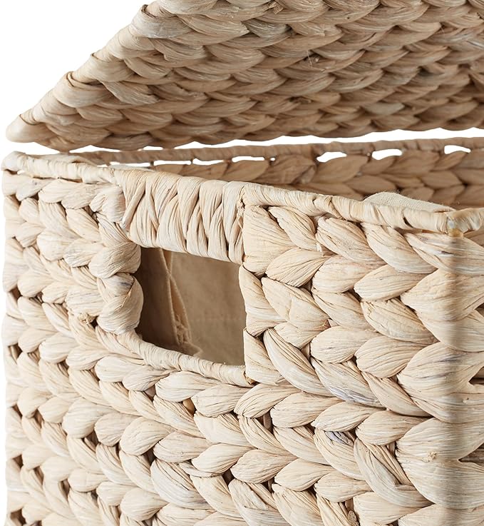 Casafield Large Laundry Hamper with Lid and Removable Liner Bag - Whitewash, Woven Water Hyacinth Rectangular Laundry Basket Sorter for Clothes Towels