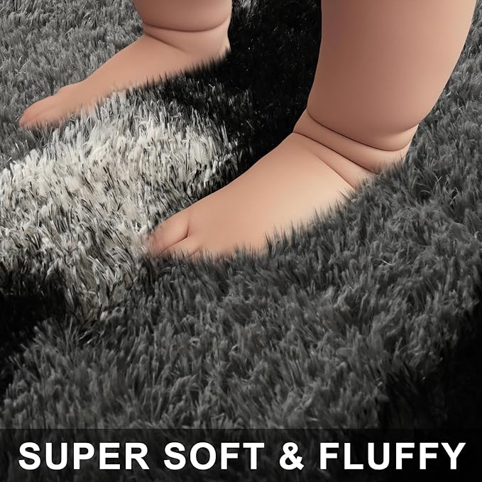 6x9 Feet Area Rugs for Living Room Bedroom,Gray and White Machine Washable Soft Fluffy Shaggy Indoor Rug, Floor Carpet for Girls Boys Kids, Dorms, Nursery Rooms, Home Decor Aesthetic