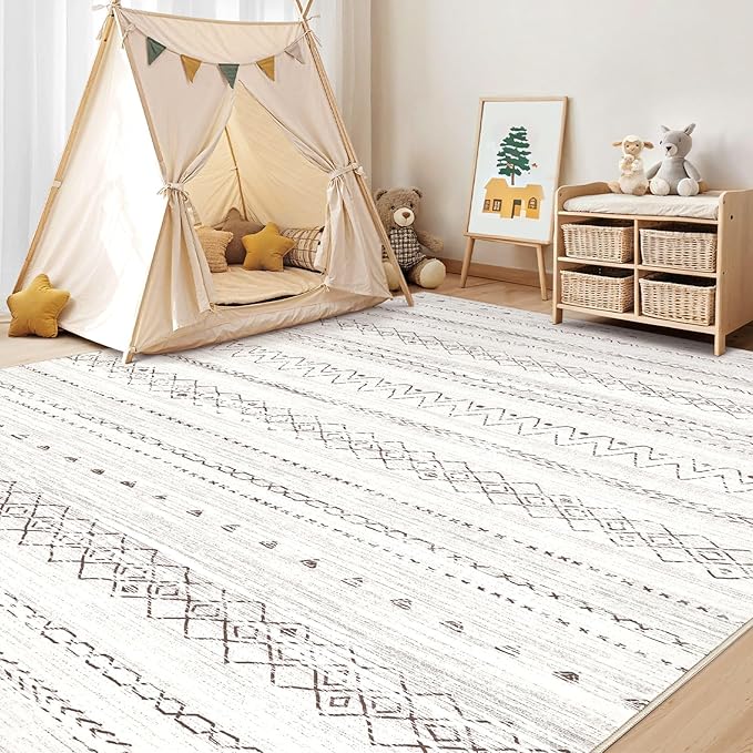Area Rugs for Living Room Washable Living Room Rug Soft Neutral Indoor Floor Carpet Non-Slip Stain Resistant Modern Boho Rugs for Bedroom Dining Room Kids Room Nursery Office Home Brown
