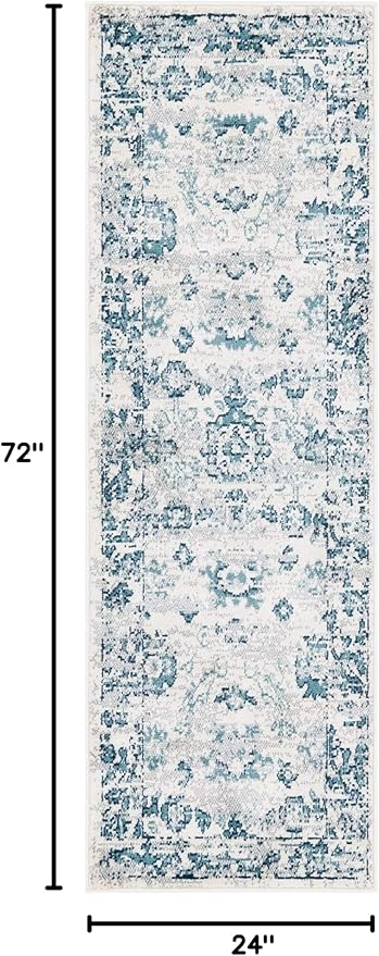 Rugs.com Charleston Collection Rug – 6 Ft Runner Ivory Low-Pile Rug Perfect for Hallways, Entryways