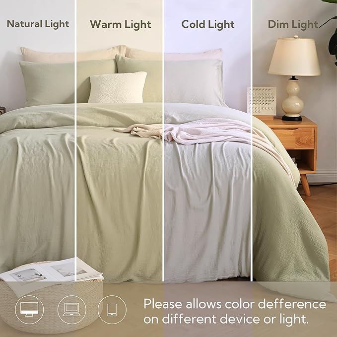 MILDLY Muslin Duvet Cover California King - 100% Washed Cotton Linen Like Gauze Comforter Cover 3 Pieces Breathable & Lightweight for All Season