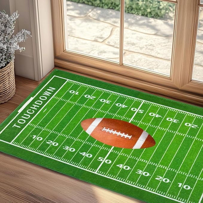 Football Field 2x3 Rug for Boys Bedroom Sports Rugs for Boys Room Decor, Soft Football Rug for Kids Playroom, Area Rug for Game Room or Man Cave Carpet