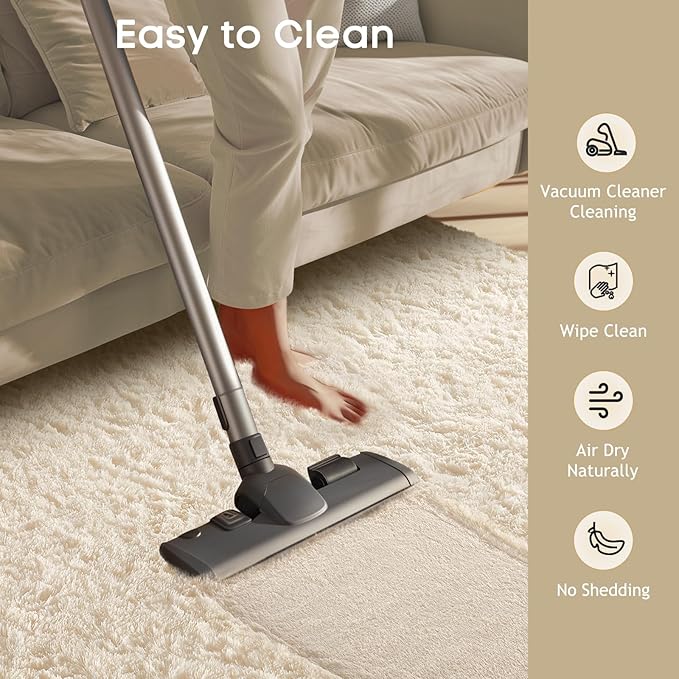 Ophanie 2x8 Runner Rug for Hallway, Upgrade Non-Slip Fluffy Soft Bedside Rugs, Bedroom Living Room Ivory Shaggy Carpet for Kids Girls Boys Dorm Nursery Home Decor Aesthetic