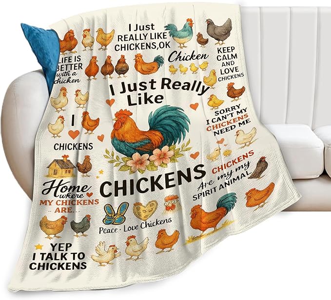 Cute Chicken Blanket I Just Really Like Chickens Throw Blanket Rooster Soft Cozy Fleece Fuzzy Plush Warm Stuff Bedding Funny Animal Blankets Gifts for Boys Girls Kids Adult Men Women 50"X60"