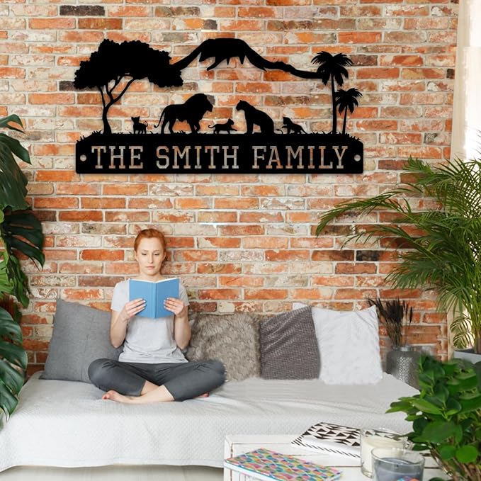 Lions Wall Art, Personalized Family Name Sign, Custom Signs Outdoor Metal, Lion Decor, Porch Decor, Personalized Birthday Gifts for Men Who Love Wildlife/Nature