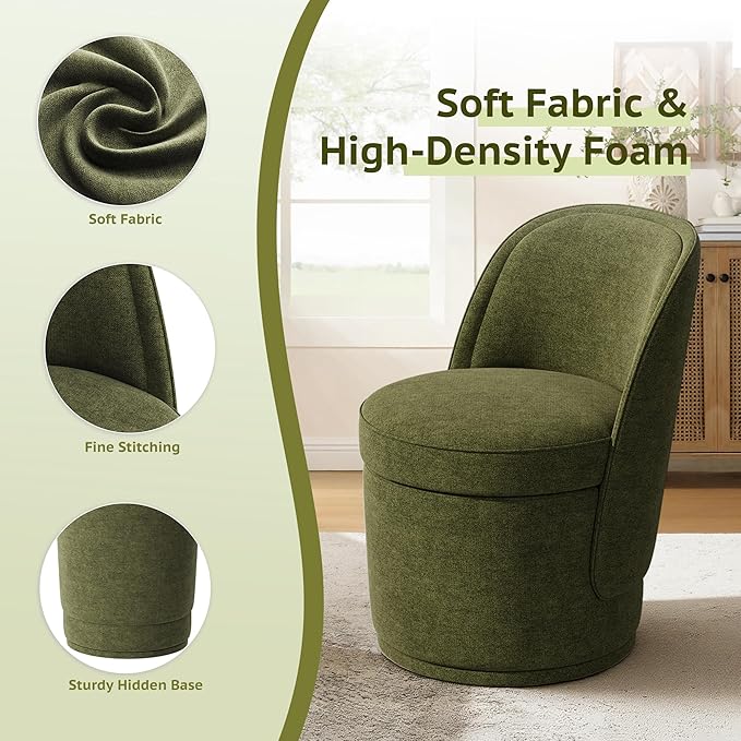 Swivel Accent Chair Set of 2, 360° Swivel Round Chair with Hidden Storage, Modern Small Barrel Armchair for Living Room/Bedroom, Green