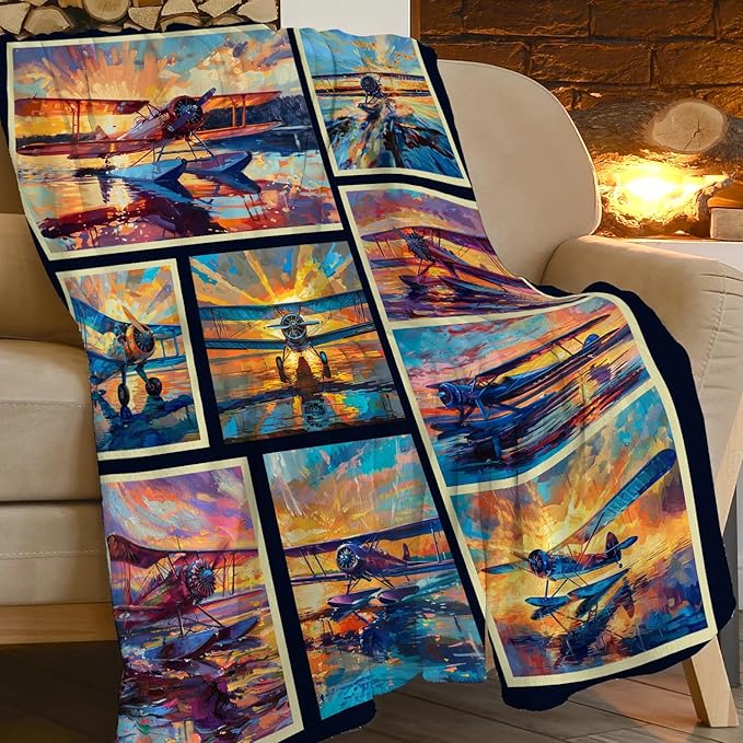 Airplane Blanket Aircraft Plane Throw Blanket Flannel Stuff Merch Cozy Decor Fleece Plush Fuzzy Warm Soft Lightweight Bedding Gifts for Pilots Women Men Girl Boy Couch 50"X40"