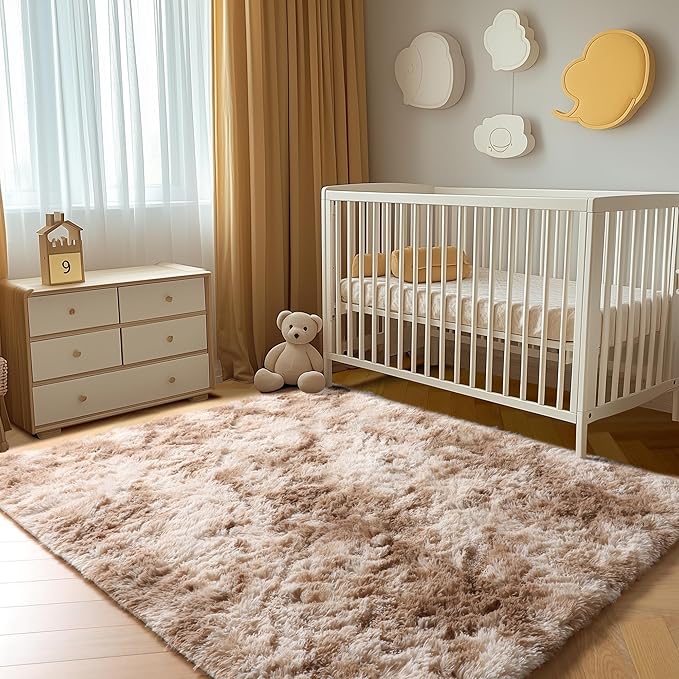 ONASAR Rugs for Living Room Bedroom, Tie-Dyed Beige 5x8 Washable Fluffy Bedside Area Rug, Soft Plush Shaggy Indoor Floor Carpet for Nursery Kids Girls Boys Teen Dorm Home Office Decor Aesthetic
