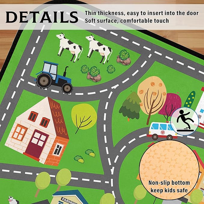 Kids Car Road Play Rug - Town City Map Track Soft Non-Slip 2x3 Carpet Traffic Mat Washable Playroom Bedroom Boys Nursery Educational Area Rug Entrance Mats Playroom Classroom Decor (24"x 36")