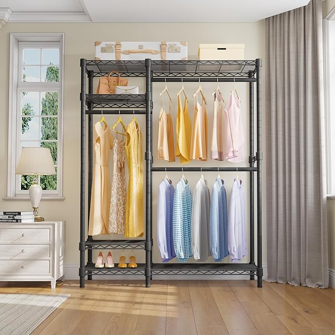 VIPEK Clothes Rack for Hanging Clothes, Heavy Duty Closet Rack with 4 Tiers Wire Shelving & 3 Hanging Rods, Free Standing Closet Wardrobe, 45" Lx16.5 Wx76.4 H, Max Load 700LBS, Black