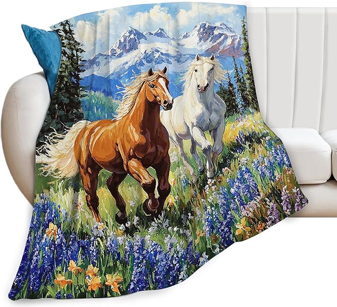 Horse Blanket Horses Decor Throw Blanket Super Soft Flannel Lightweight Fluffy Plush Fuzzy Fleece Animals Blanket Gifts for Horse Lover Girl Woman Boys Kids Adults Man for Bed Sofa 40"X50"