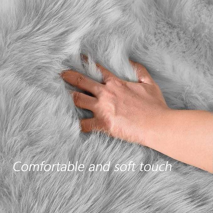Latepis 8 x 10 Area Rugs for Living Room Grey Faux Fur Rug for Bedroom Fuzzy Washable Sheepskin Rug Fluffy Furry Rugs for Office Entertainment Room Luxury Home Décor