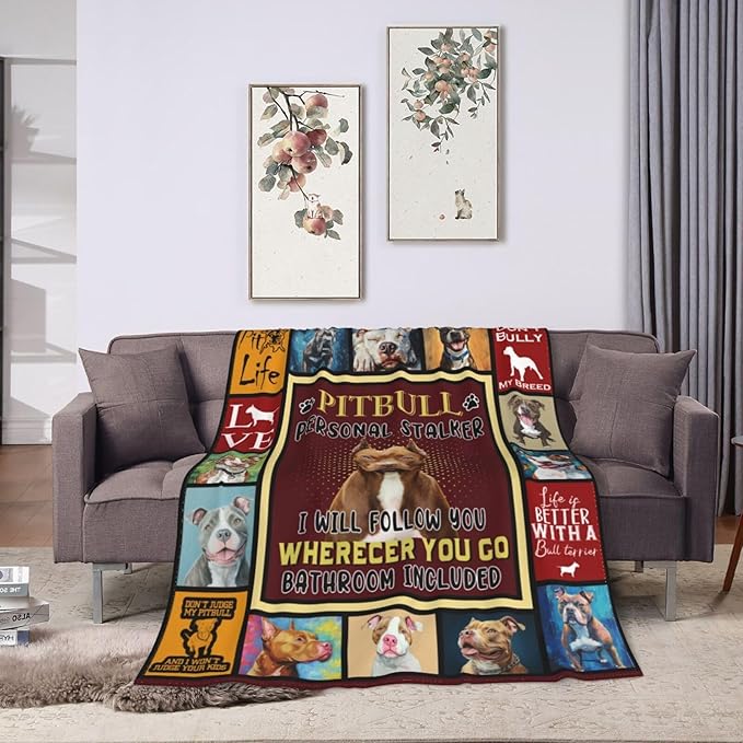 Pitbull Blanket Pitbull Decor Throw Blanket Super Soft Flannel Lightweight Fluffy Plush Fuzzy Fleece Stuff Blanket Gifts for Dog Lover Girl Woman Adults Man Boys Kids Baby for Bed Sofa 60"X80"