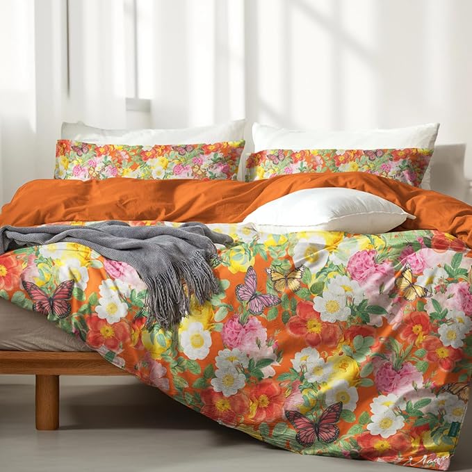 MAGRACE Duvet Cover King Size, 100% Cotton Duvet Cover Set, 3 PCS 800TC Ultra Soft Vivid Floral Bedding Look Luxurious Feel Modern Comforter Cover with 8 Corner Ties