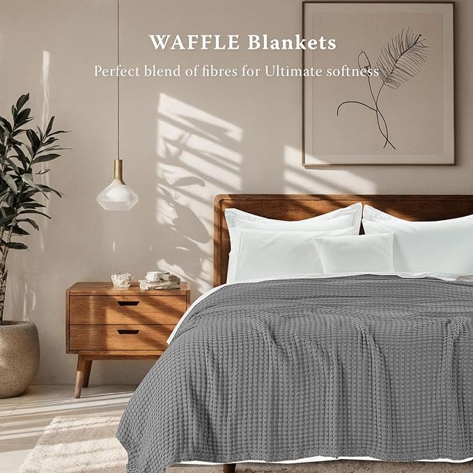 Threadmill Cooling Blanket Twin Size Waffle Weave| Breathable, Lightweight & Ultra-Soft | Made from Rayon Derived from Bamboo | Waffle Throw for Couch and Sofa | 68 x 92 Inches | Scottish Grey