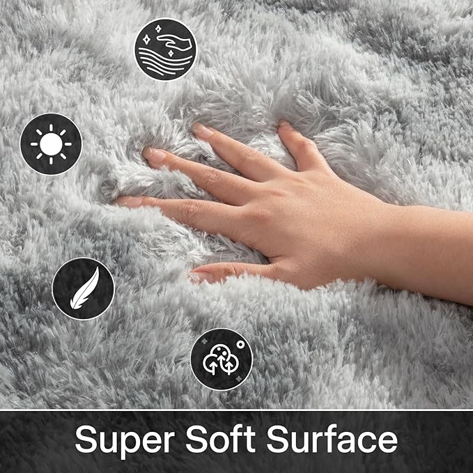Merelax Soft Area Rugs for Livingroom Bedroom, Shaggy Plush Fuzzy Fluffy Carpet Furry Fur Rug, Modern Indoor Comfy Nursery Kids Dorm Home Decor Floor Mat, 3 x 5 ft, Tie-Dyed Light Grey