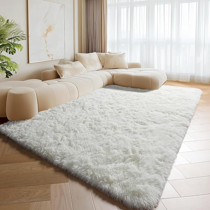 ONASAR Cream White 6x9 Area Rugs for Living Room Bedroom, Washable Large Fluffy Bedside Throw Rug, Soft Plush Shaggy Fuzzy Floor Carpet for Nursery Kids Girls Boys Teen Dorm Home Decor Aesthetic
