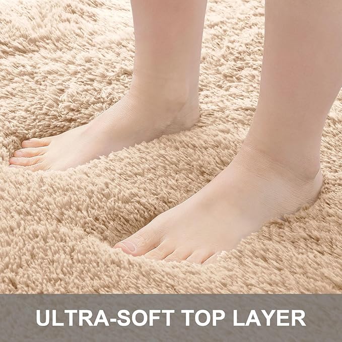 OLANLY 2x8 Machine Washable Runner Rugs for Hallway, Soft Fluffy Shaggy Bedside Rugs for Bedroom, Living Room, Indoor Floor Carpet for Kids Girls and Boys, Nursery Rooms, Home Decor Aesthetic, Beige