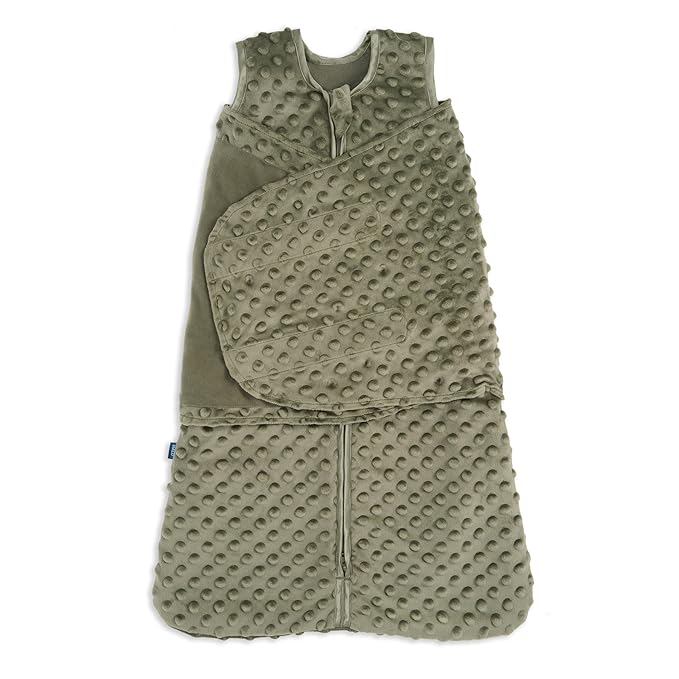 HALO Sleepsack Swaddle, 3-Way Adjustable Swaddle Blanket, TOG 3.0, Velboa, Olive Green Plush Dots, Newborn, 0-3 Months