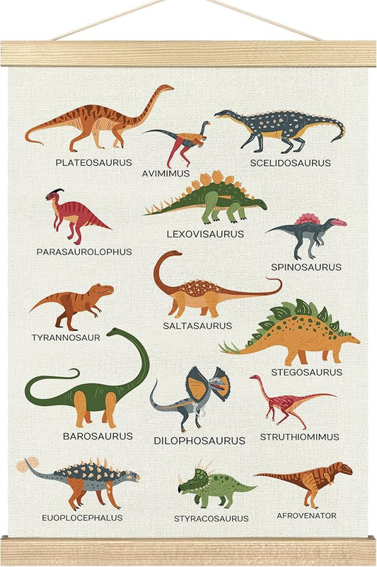 BCUANGD Dinosaur Dino Wall Decor - Baby Toddler Boys Room Wall Art Poster Hanger with Wood Frames, Inspirational Hanging Canvas Decor for Kids Room Playroom Nursery Bedroom, 12x16 Inches