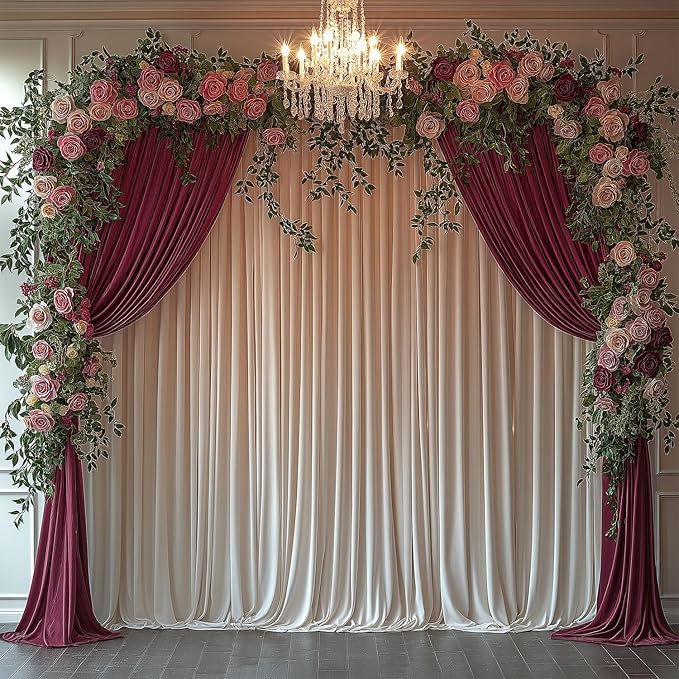30x10FT Burgundy Backdrop Curtains for Wedding Parties, Wrinkle Free Photo Backdrop Curtains for Wedding Birthday Party Baby Shower, Fabric Drape with Rod Pockets 5ft x 10ft, 6 Panels