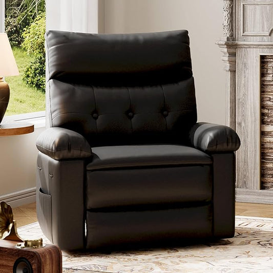 GarveeHome Recliner Chair - PU Leather Manual Recliner for Adults, Lazy Chair with 1.5X Sponge Comfort Arm and Back for Living Room, Bedroom