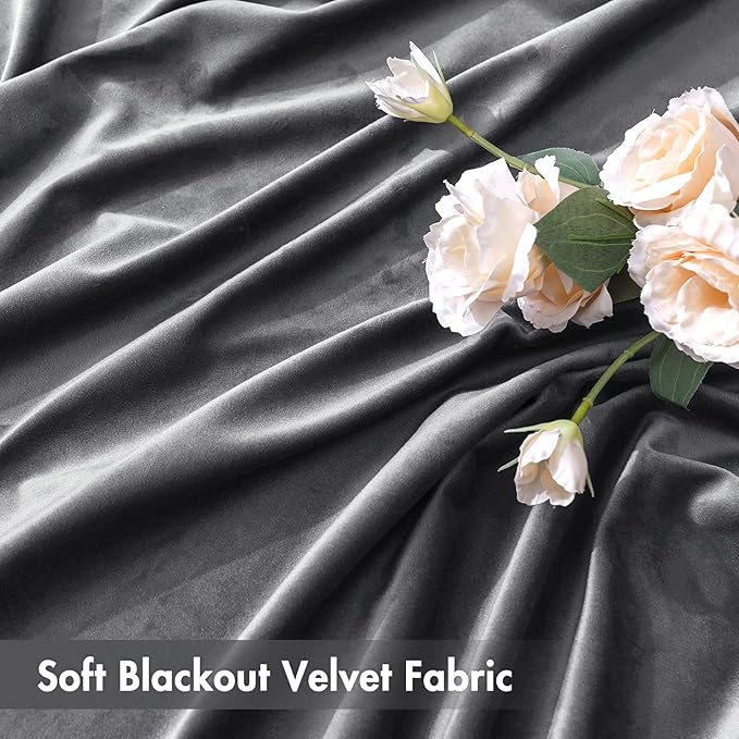 MIULEE Grey Velvet Curtains Thermal Insulated Blackout Curtain Drapes for Bedroom Living Room Darkening 90 Inches Long Curtains Panels Rod Pocket Set of 2