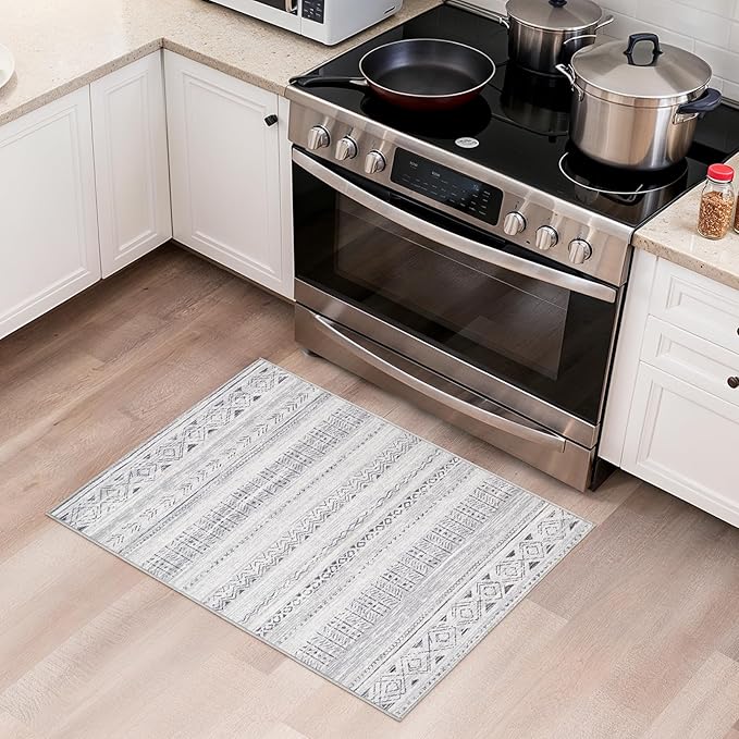 Area Rugs for Living Room Washable Living Room Rug Soft Neutral Indoor Floor Carpet Non-Slip Stain Resistant Modern Boho Rugs for Bedroom Dining Room Kids Room Nursery Office Home Dark Grey