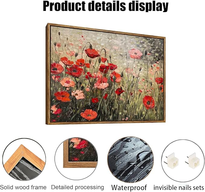 OIQArtOIQ Vintage Landscape Canvas Wall Art Framed Natural Scenery Painting Artwork Prints France Country Wilderness Farmhouse Decor Pictures Kitchen Bedroom Living Room Bathroom