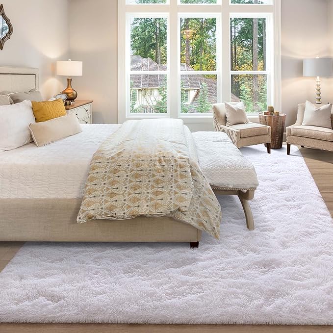 Merelax Soft Modern Indoor Large Shaggy Rug for Livingroom Bedroom Dorm Kids Room Home Decor, Non-Slip Plush Fluffy Furry Fur Area Rugs Comfy Nursery Accent Floor Carpet 9x12 Feet, White