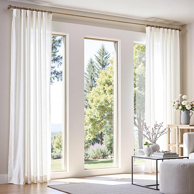 jinchan Linen Blend Curtain 90 inch Length 1 Panel for Bedroom Living Room, Light Filtering 84 inch Wide Farmhouse Drape with Rod Pocket Back Tab(84W x 90L, Off White)